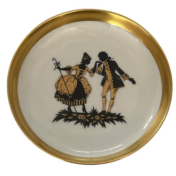 Vtg Furstenberg Gold Rim Plates Set Of 2 Silhouette Design 4.5" Diameter - Picture 4 of 6